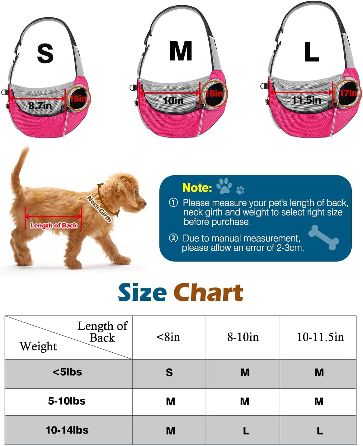 💗 Dog Sling Carrier with Zipper Touch Pocket – Hands-Free Crossbody Puppy Satchel | Breathable Mesh Pet Bag, Adjustable Strap, Pink (L)