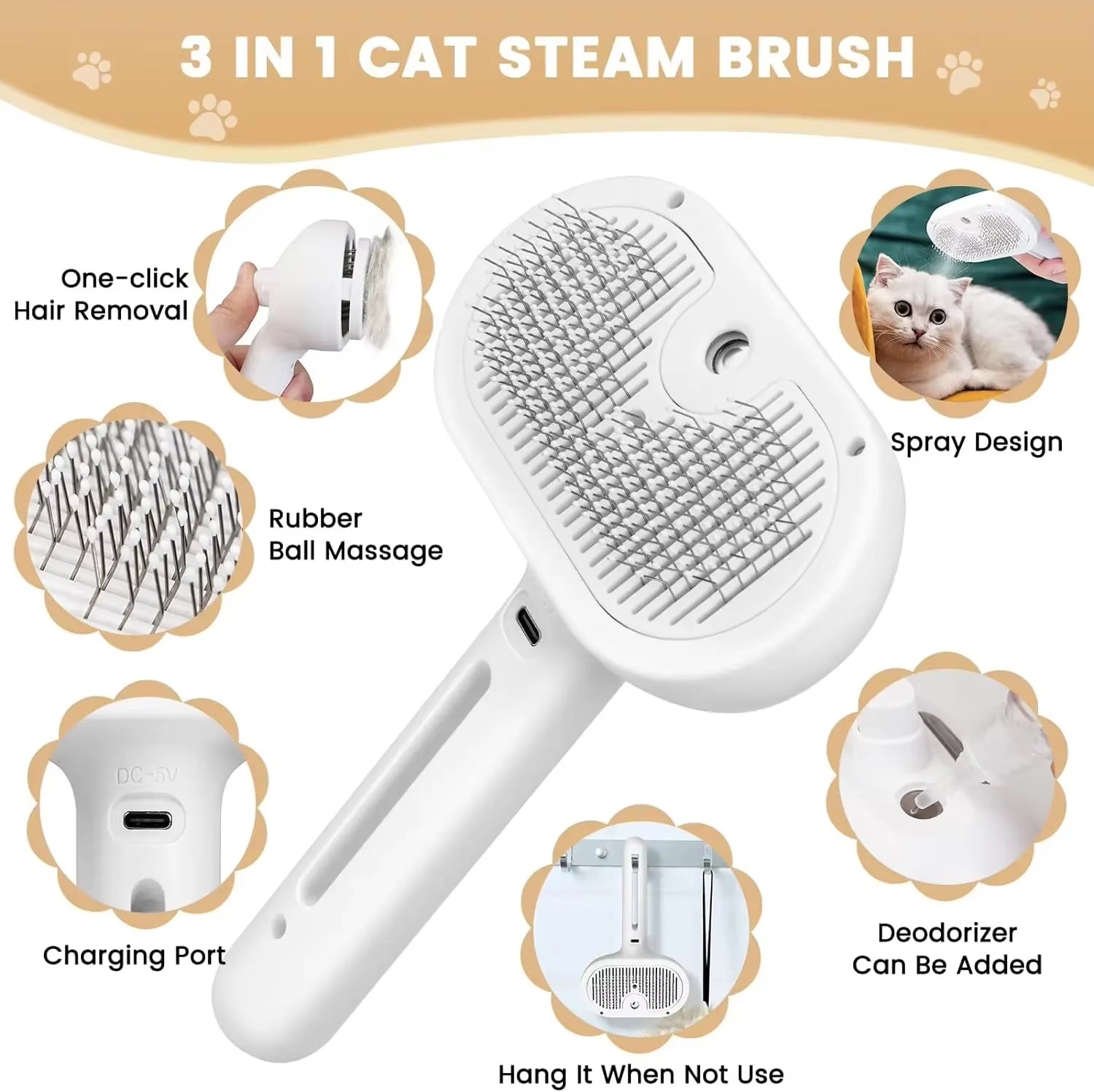 🐾 3-in-1 Steam Pet Brush – Groom & Massage Comb 💨