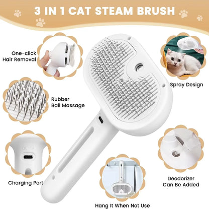 🐾 3-in-1 Steam Pet Brush – Groom & Massage Comb 💨