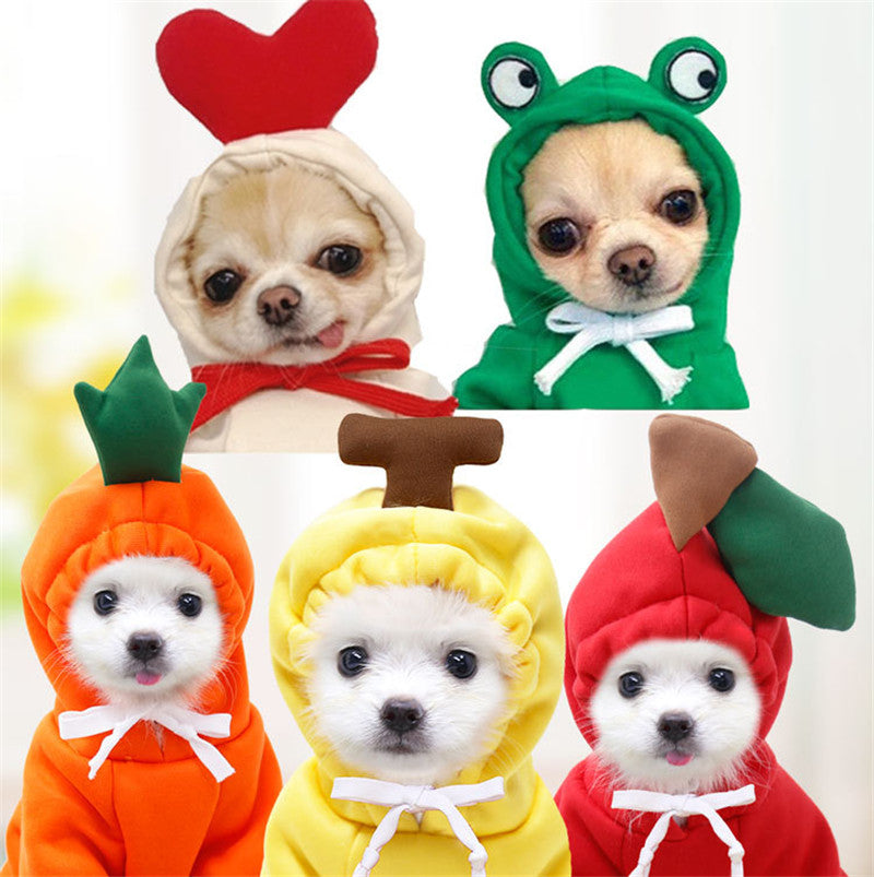 🍎 Cute Fruit Dog Hoodie 🍌 – Warm Fleece Pet Outfit for Small Dogs & Cats 🐾
