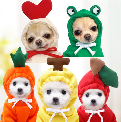 🍎 Cute Fruit Dog Hoodie 🍌 – Warm Fleece Pet Outfit for Small Dogs & Cats 🐾