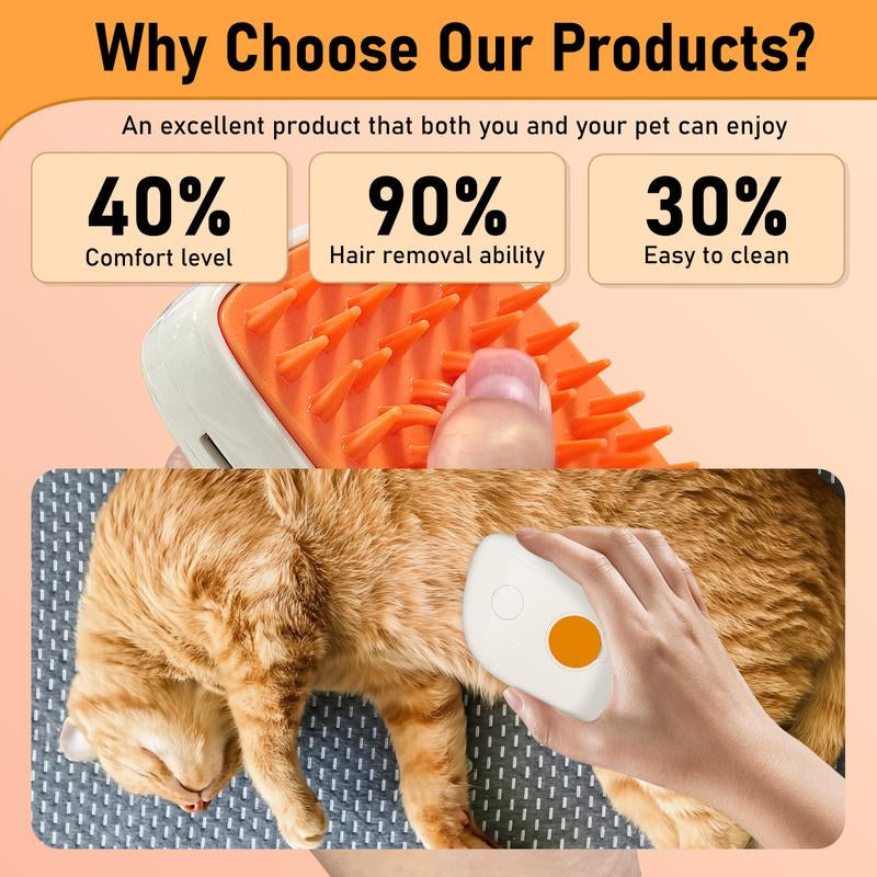 🐱 Cat Steam Brush – 4-in-1 Steamy Grooming & Anti-Static Shedding Comb 💨🐾