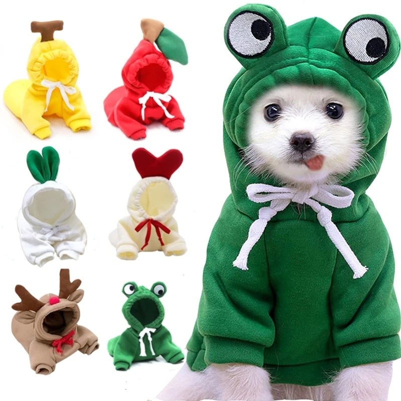 🍎 Cute Fruit Dog Hoodie 🍌 – Warm Fleece Pet Outfit for Small Dogs & Cats 🐾