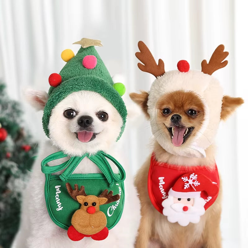 🎅 Funny Dog Christmas Hat & Bib – Holiday Pet Costume 🐾