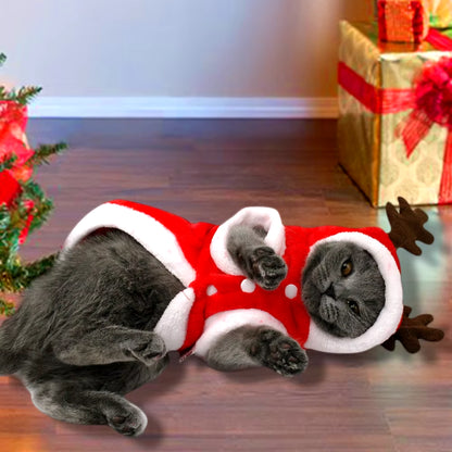 🎅 Christmas Pet Santa Hoodie 🎄 – Cozy Outfit for Cats & Small Dogs 🐾