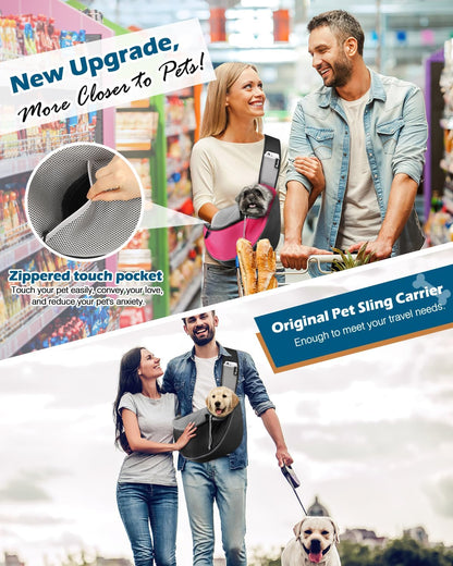 💗 Dog Sling Carrier with Zipper Touch Pocket – Hands-Free Crossbody Puppy Satchel | Breathable Mesh Pet Bag, Adjustable Strap, Pink (L)