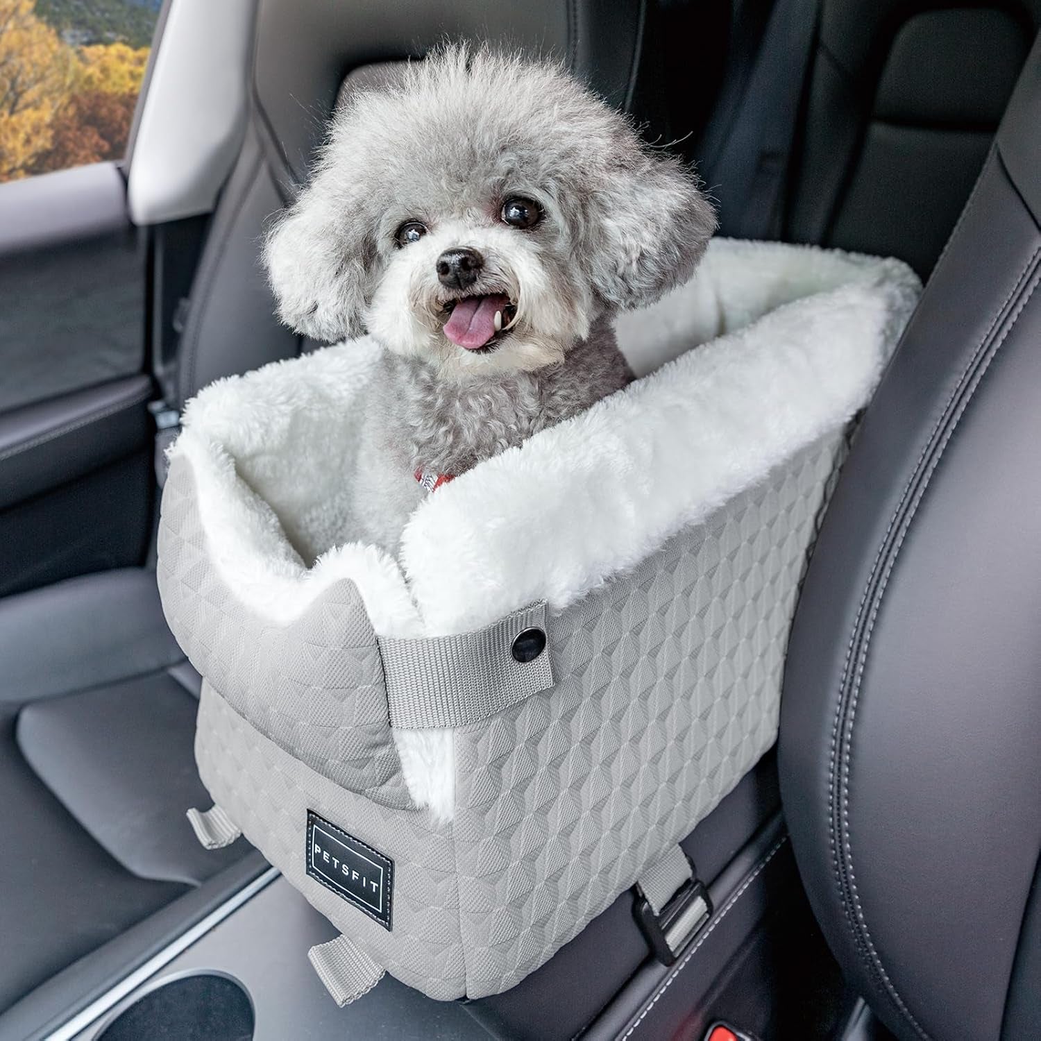 🚗 Small Dog Car Seat – Safe, Cozy & Space-Saving Console Carrier 🐶🩶