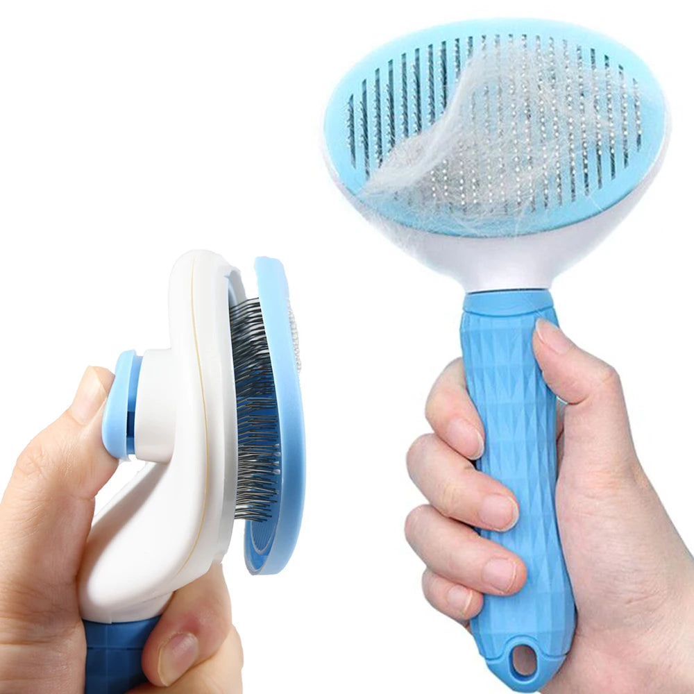 🐶 Random Color Pet Grooming Comb 🐱 – Stainless Steel Self-Cleaning Brush for Dogs & Cats ✨