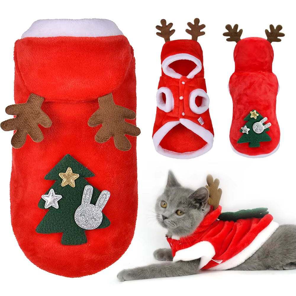 🎅 Christmas Pet Santa Hoodie 🎄 – Cozy Outfit for Cats & Small Dogs 🐾