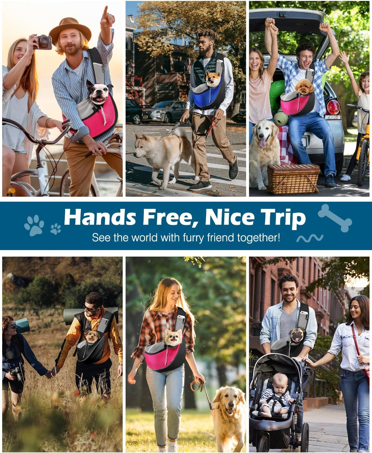 💗 Dog Sling Carrier with Zipper Touch Pocket – Hands-Free Crossbody Puppy Satchel | Breathable Mesh Pet Bag, Adjustable Strap, Pink (L)