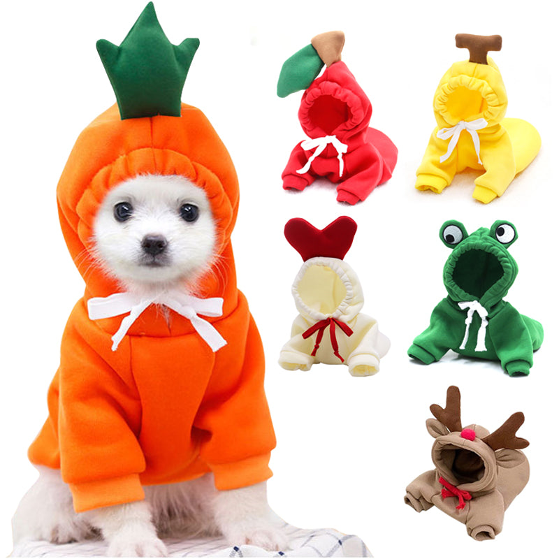 🍎 Cute Fruit Dog Hoodie 🍌 – Warm Fleece Pet Outfit for Small Dogs & Cats 🐾