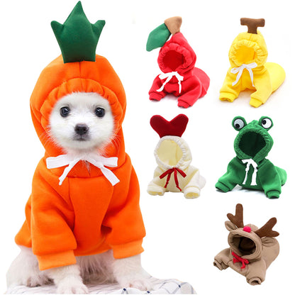 🍎 Cute Fruit Dog Hoodie 🍌 – Warm Fleece Pet Outfit for Small Dogs & Cats 🐾