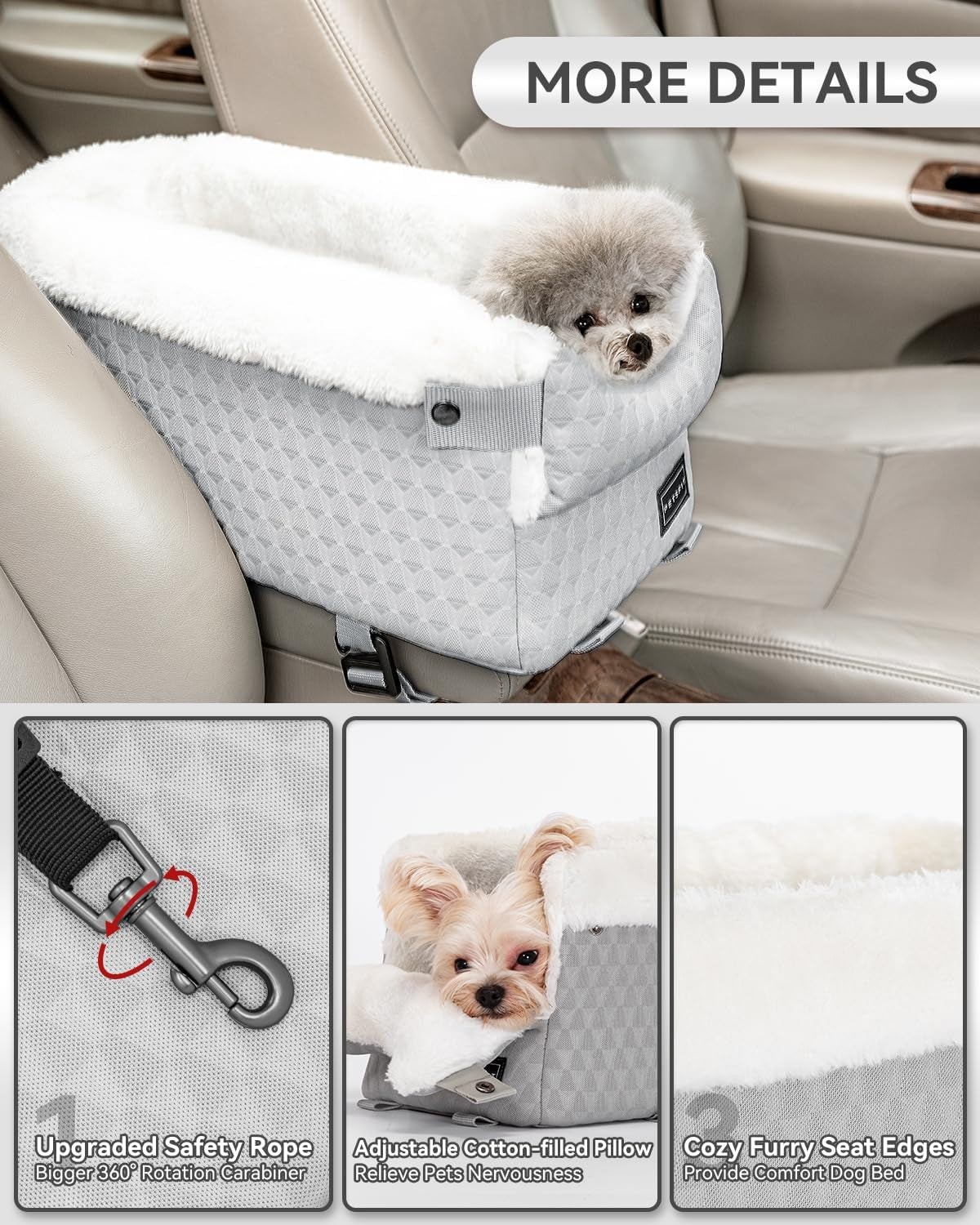 🚗 Small Dog Car Seat – Safe, Cozy & Space-Saving Console Carrier 🐶🩶