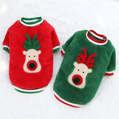 🎅 Dog Christmas Clothes – Warm Winter Elk & Santa Hoodie for Small Pets 🐾