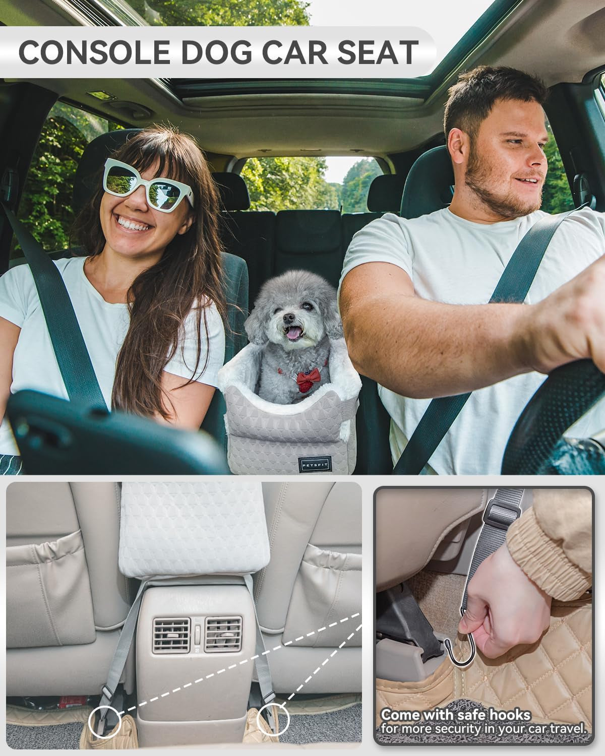 🚗 Small Dog Car Seat – Safe, Cozy & Space-Saving Console Carrier 🐶🩶